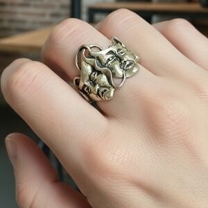 Vintage Sterling Silver Comedy Tragedy Theater Masks Ring Size 7